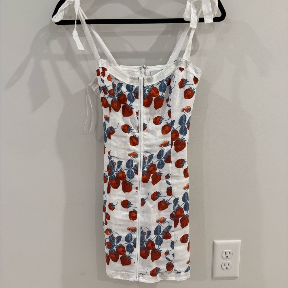 Reformation White Dress with Red and Blue Floral Design